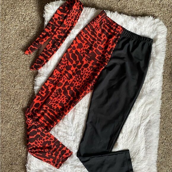 Revolution Dancewear 4 Piece Costume Black Vest Red Top Animal Print Pants Tie - Picture 2 of 16